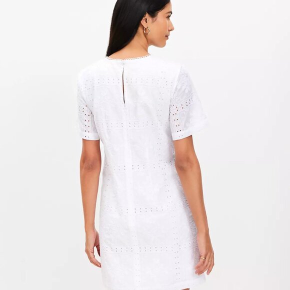 LOFT Eyelet Scalloped Neck Mini Dress - Size 6 - Picture 2 of 6